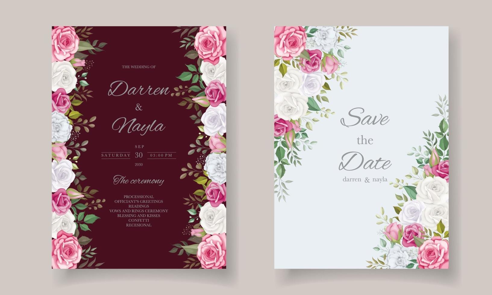 mooie bloemen bruiloft uitnodigingskaart sjabloonontwerp vector