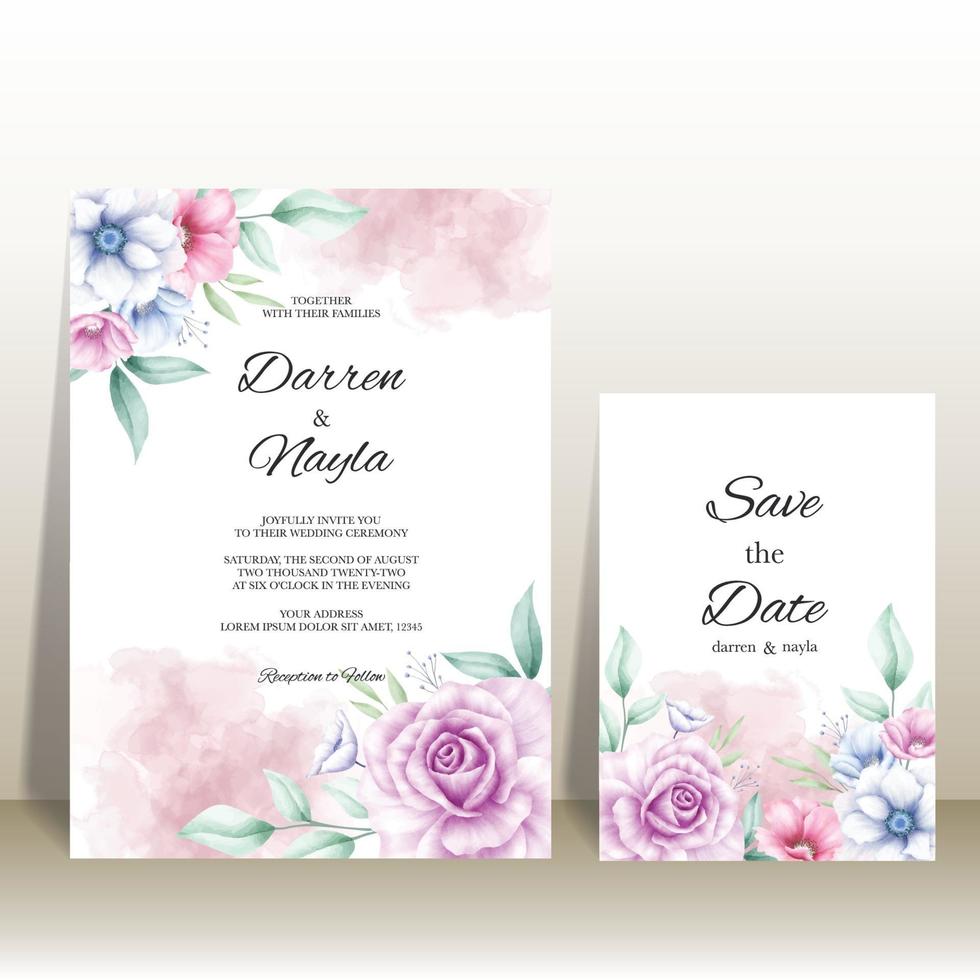 elegante en luxe aquarel bloemen bruiloft uitnodigingskaart vector