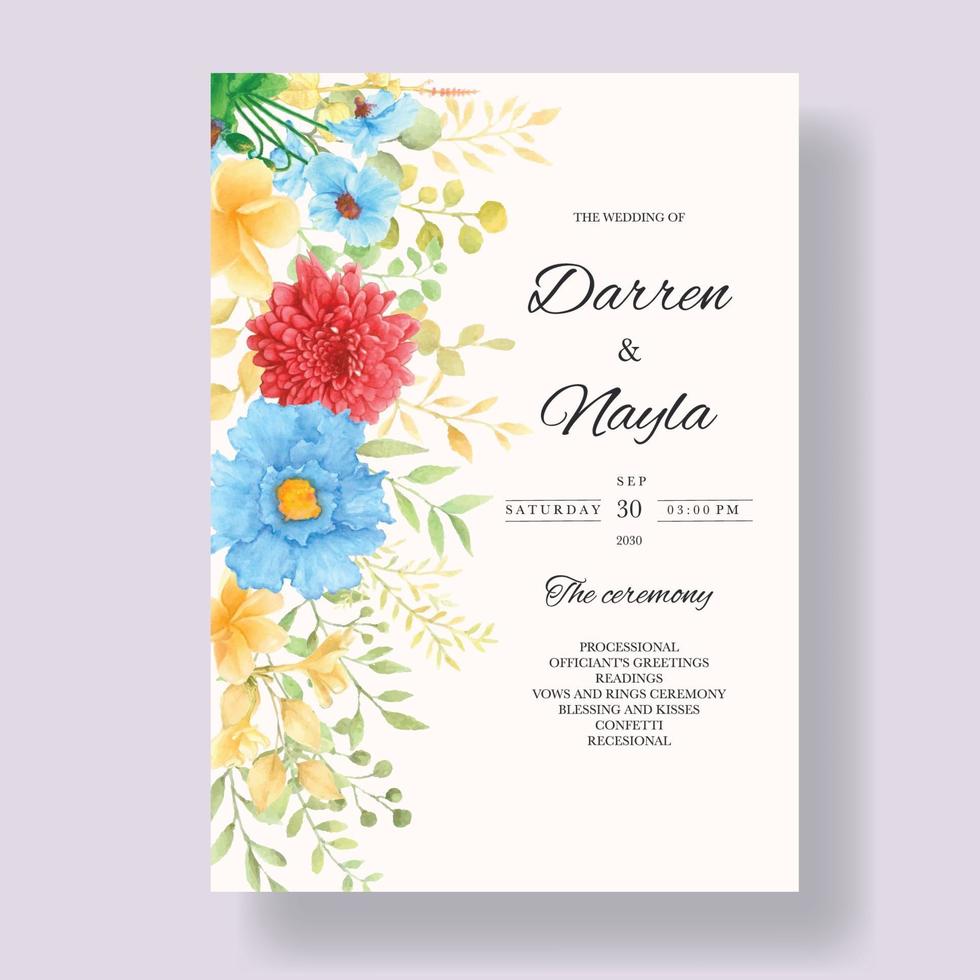 prachtige bloemen aquarel bruiloft uitnodiging kaartsjabloon vector