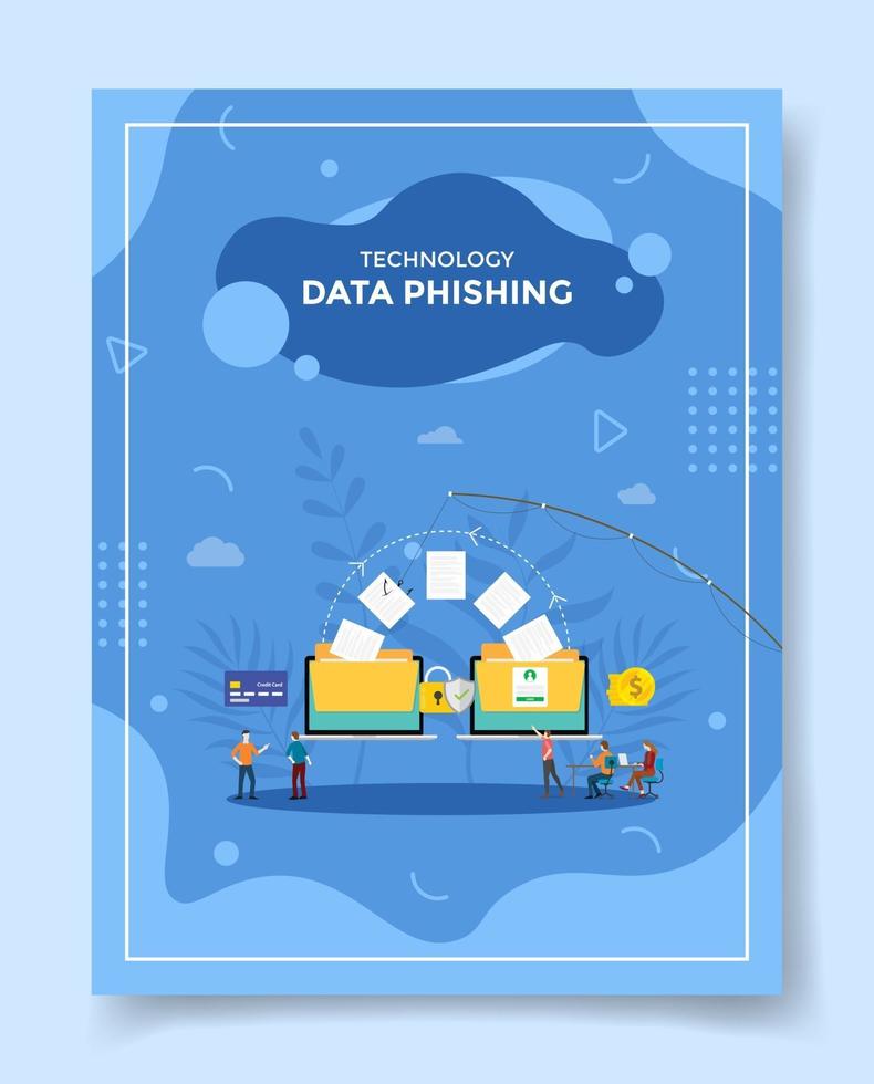 technologie data phishing concept mensen rond vissen papieren gegevens vector