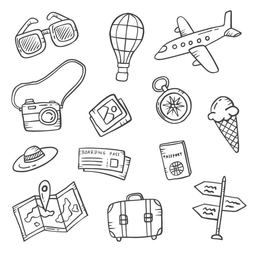 vakantie concept doodle handgetekende set collecties vector