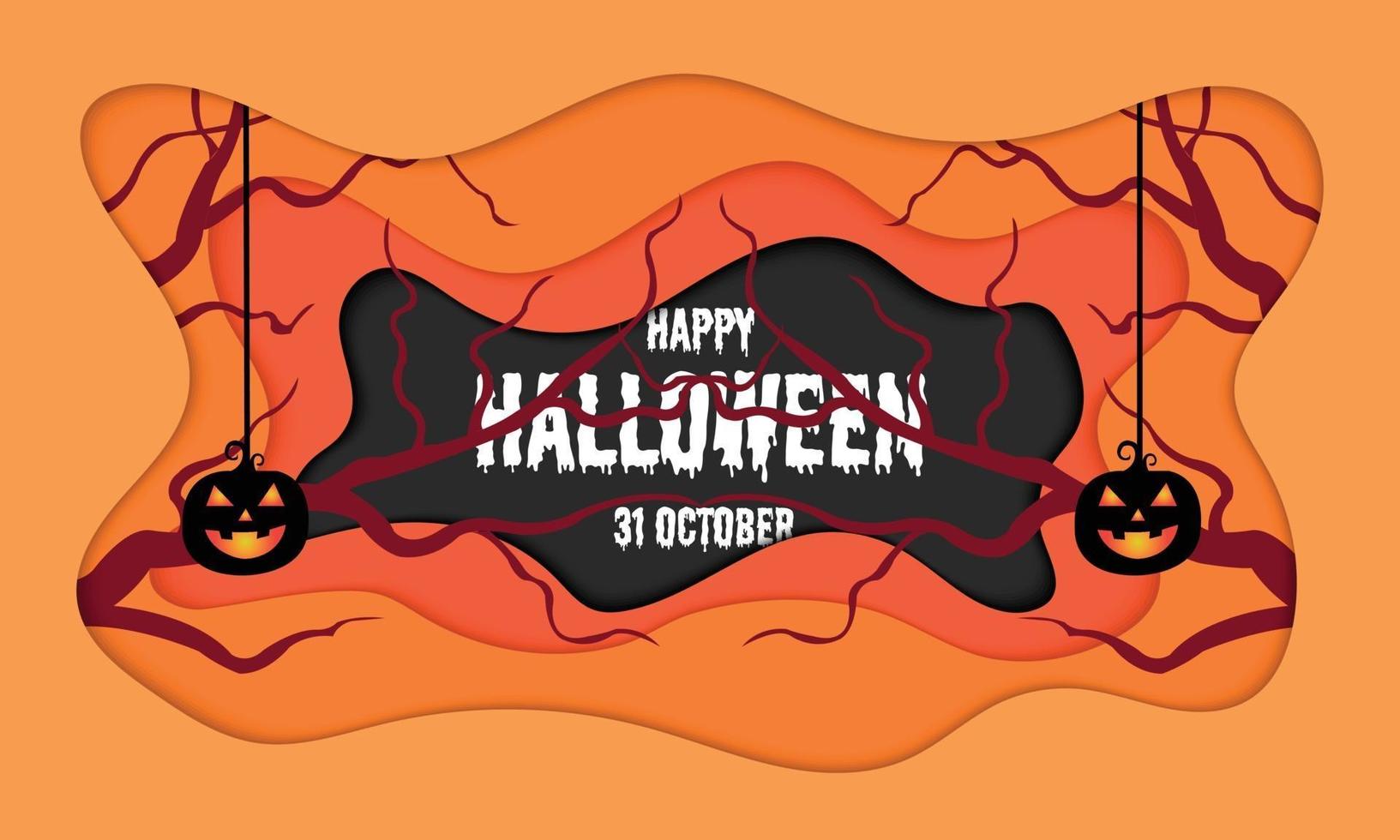 happy halloween pompoen takken papier vector