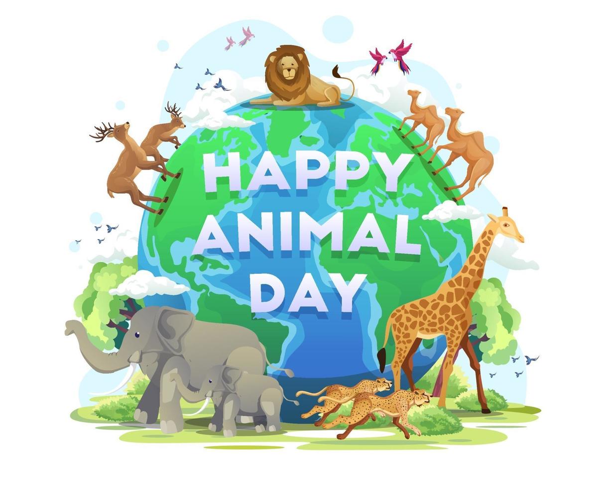 gelukkige wereld dierendag, dieren op de planeet vectorillustratie vector