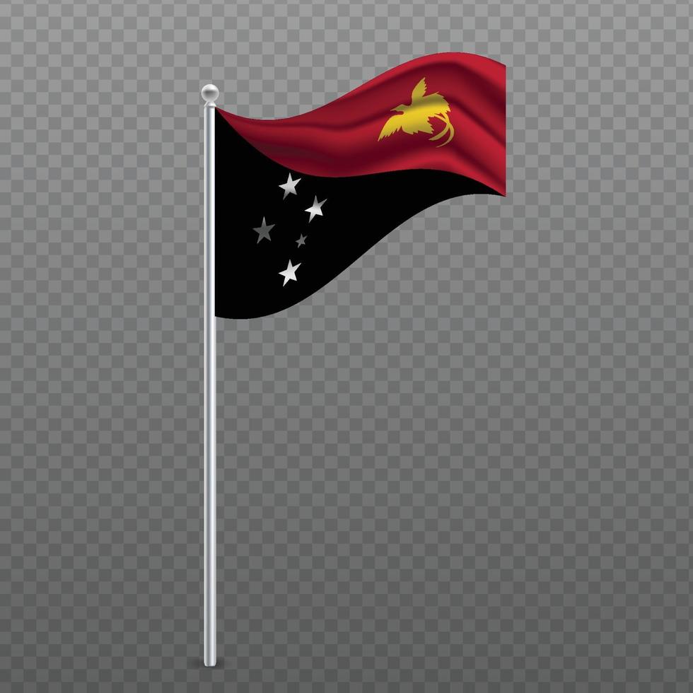 Papoea-Nieuw-Guinea wapperende vlag op metalen paal. vector