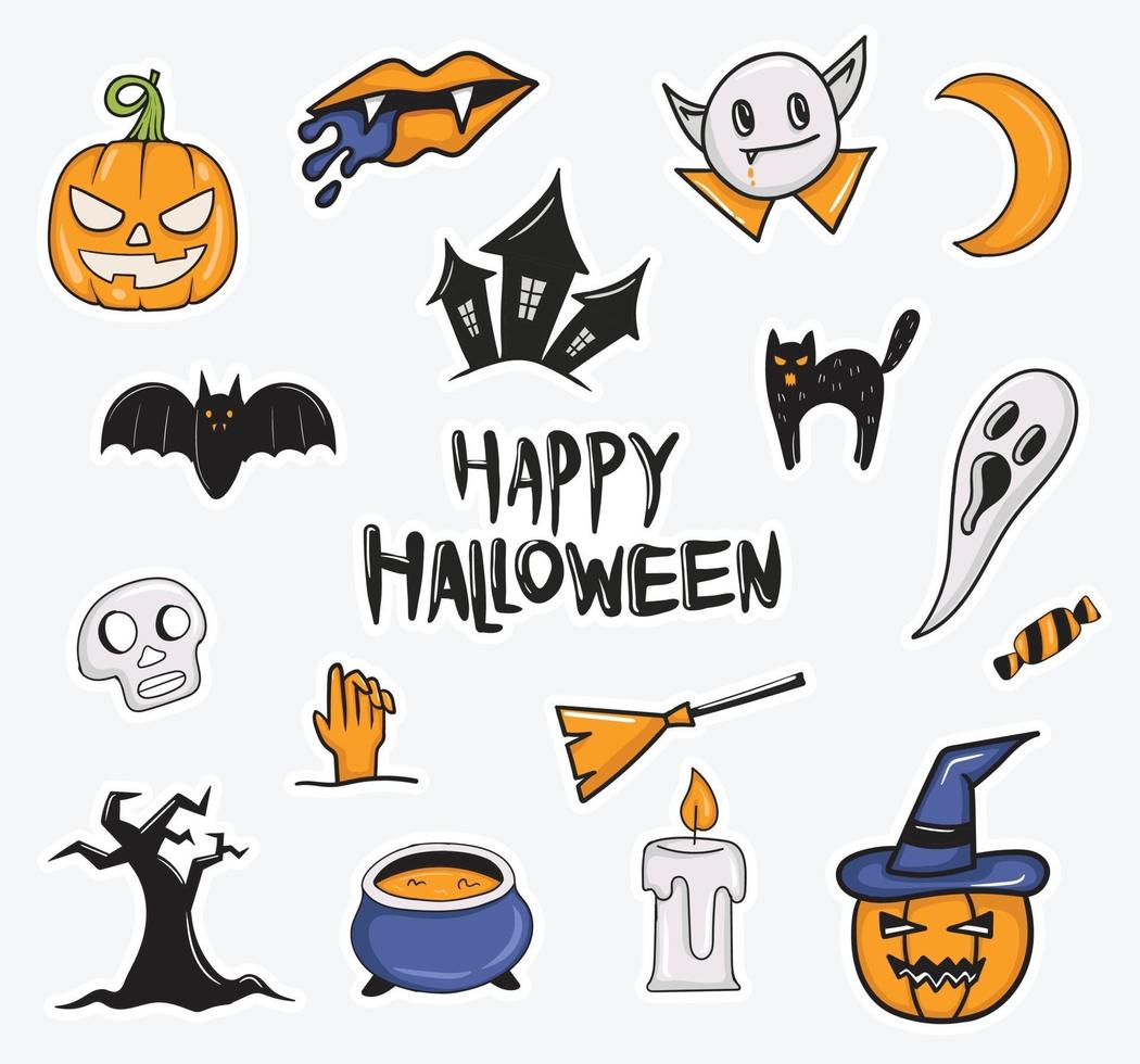 kleurrijke hand getekend halloween stickers collectie vector