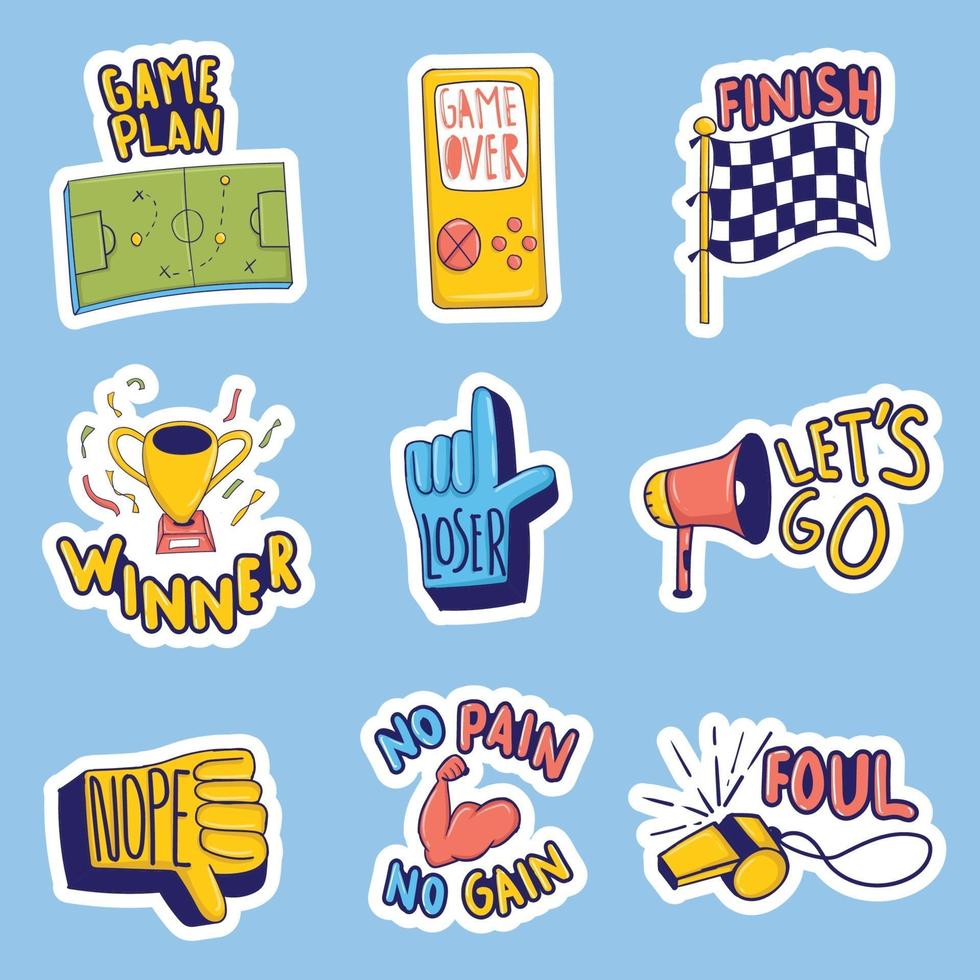 kleurrijke handgetekende sportstickers-collectie vector