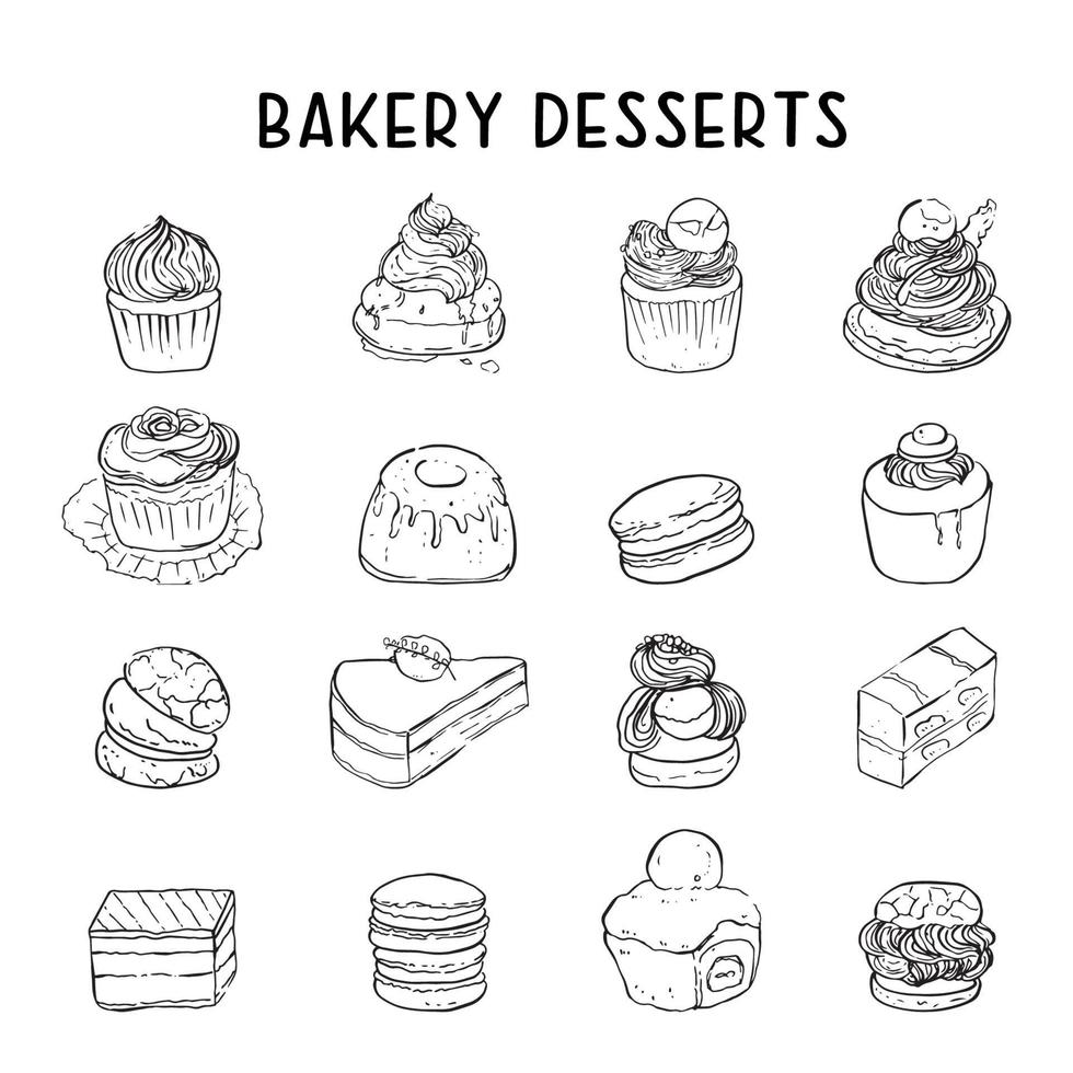 bakkerij desserts tekening schets zwart-wit vector