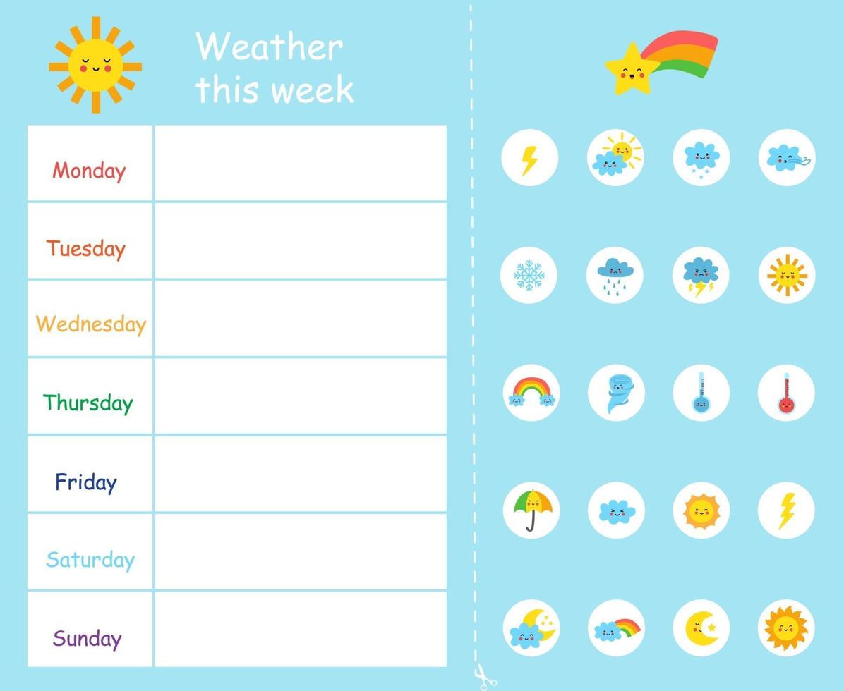 weer deze week sjabloon voor kinderen. weerkaart. vector