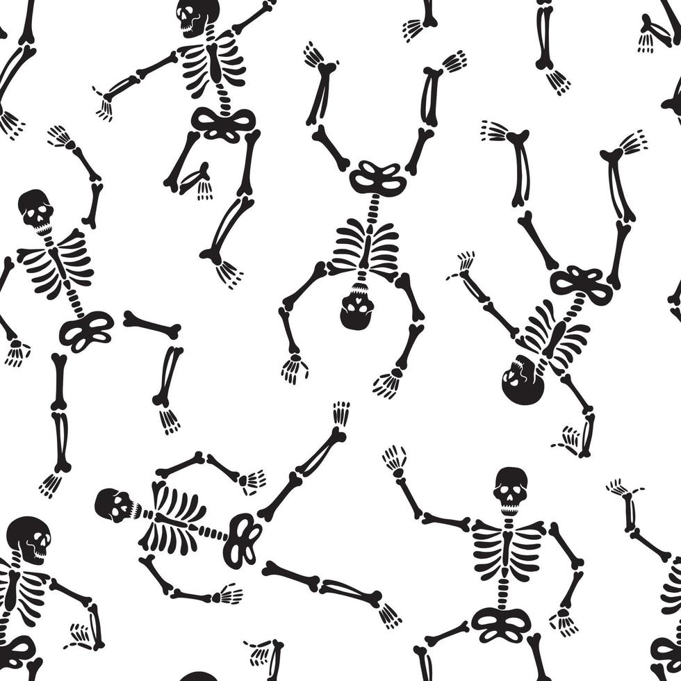 patroon met zwarte skeletten, krachtig dansen en plezier maken vector