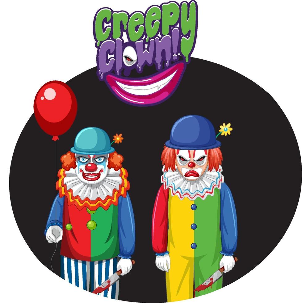 griezelige clown badge met twee griezelige clowns vector