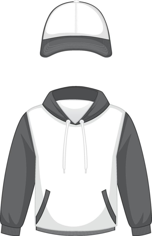 voorkant van basic witte hoodie en pet geïsoleerd vector