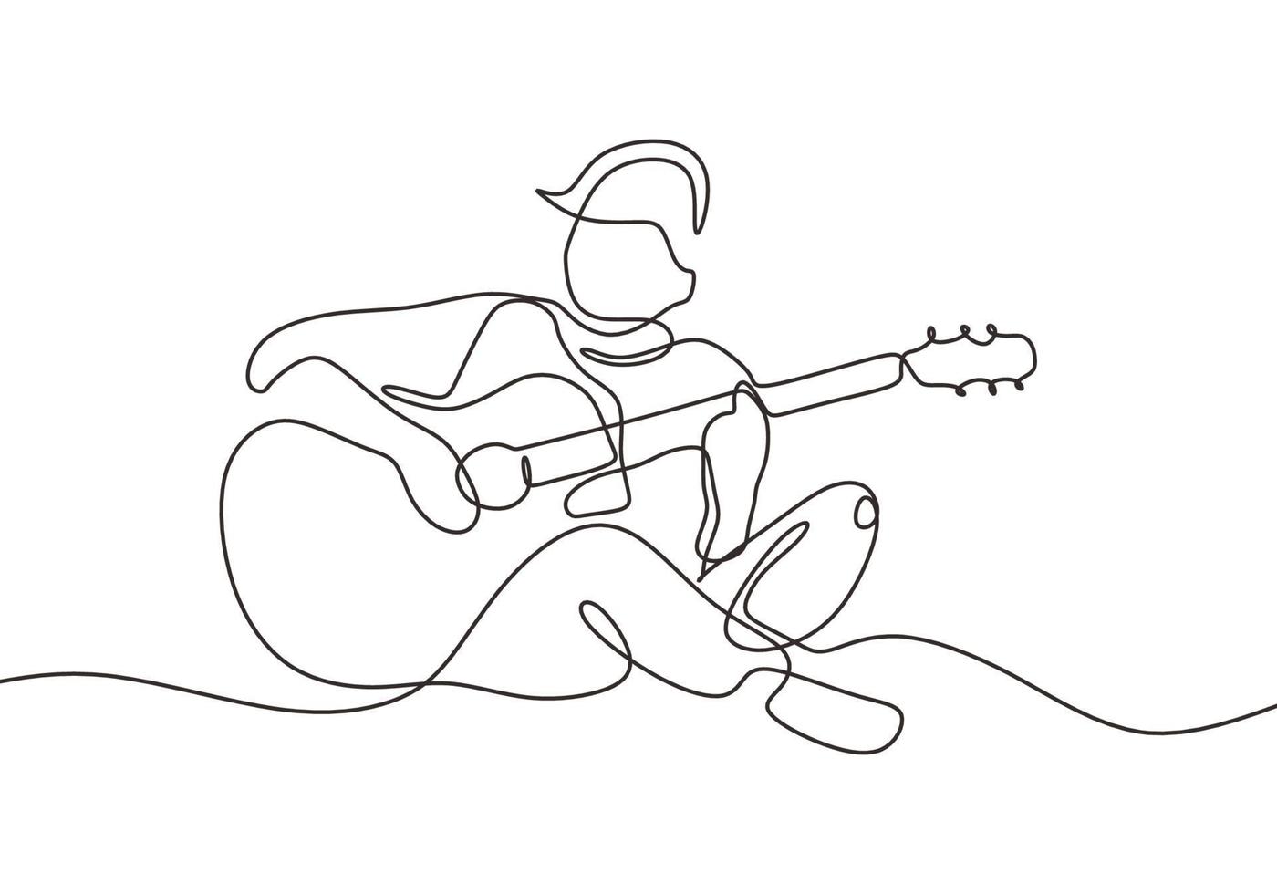 man gitaar spelen een lijntekening akoestisch instrument vector