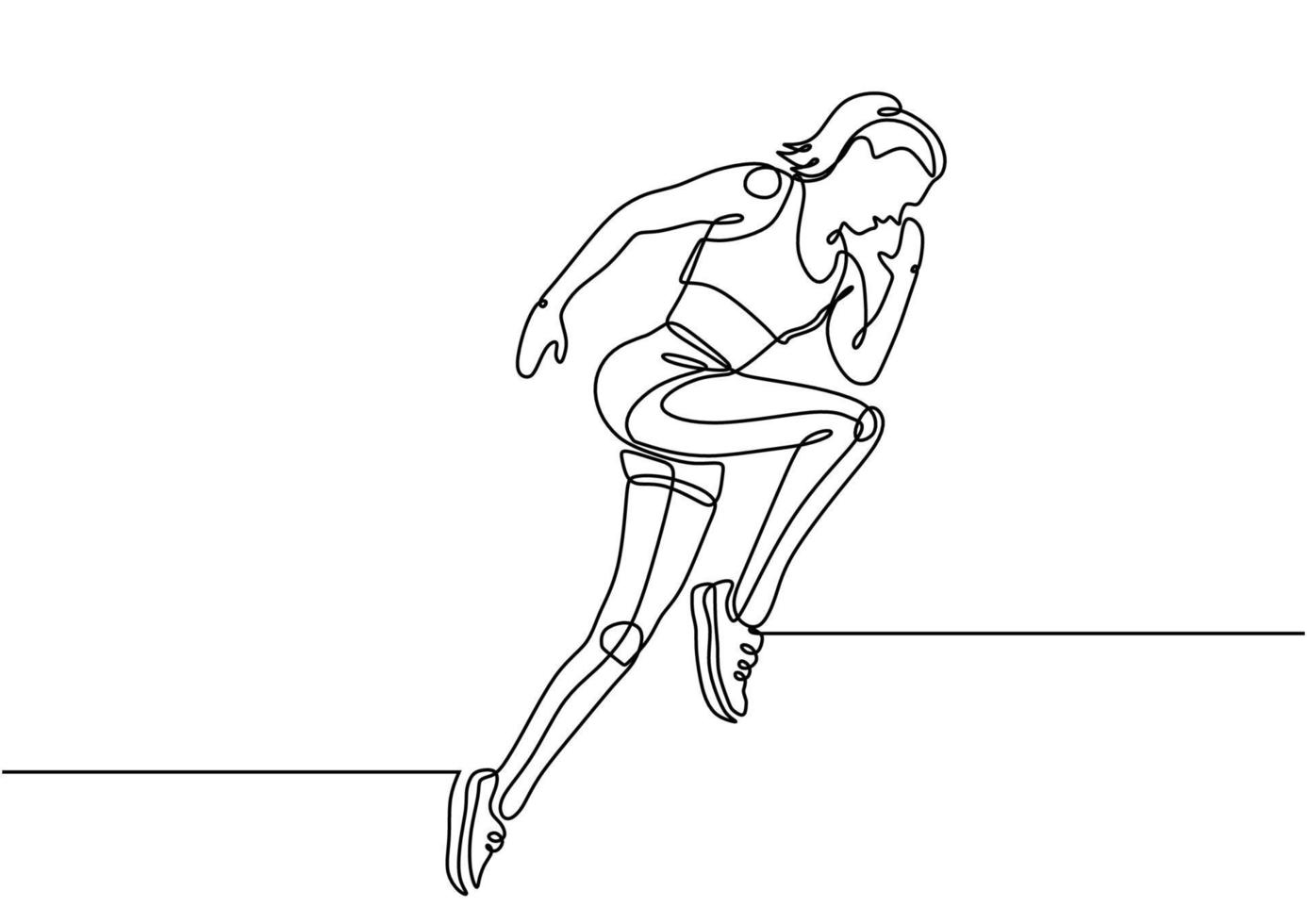 meisje loopt doorlopende lijntekening, vrouw oefent en sport vector