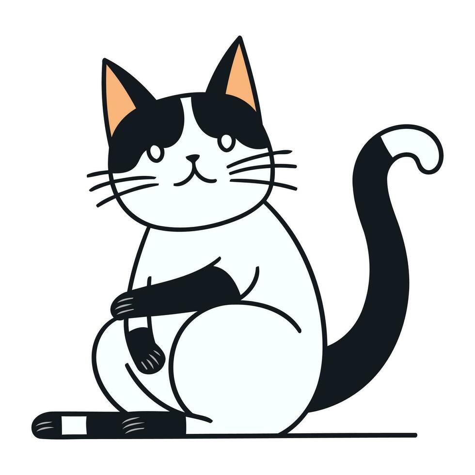 schattig kat zittend tekenfilm vector illustratie grafisch ontwerp in zwart en wit