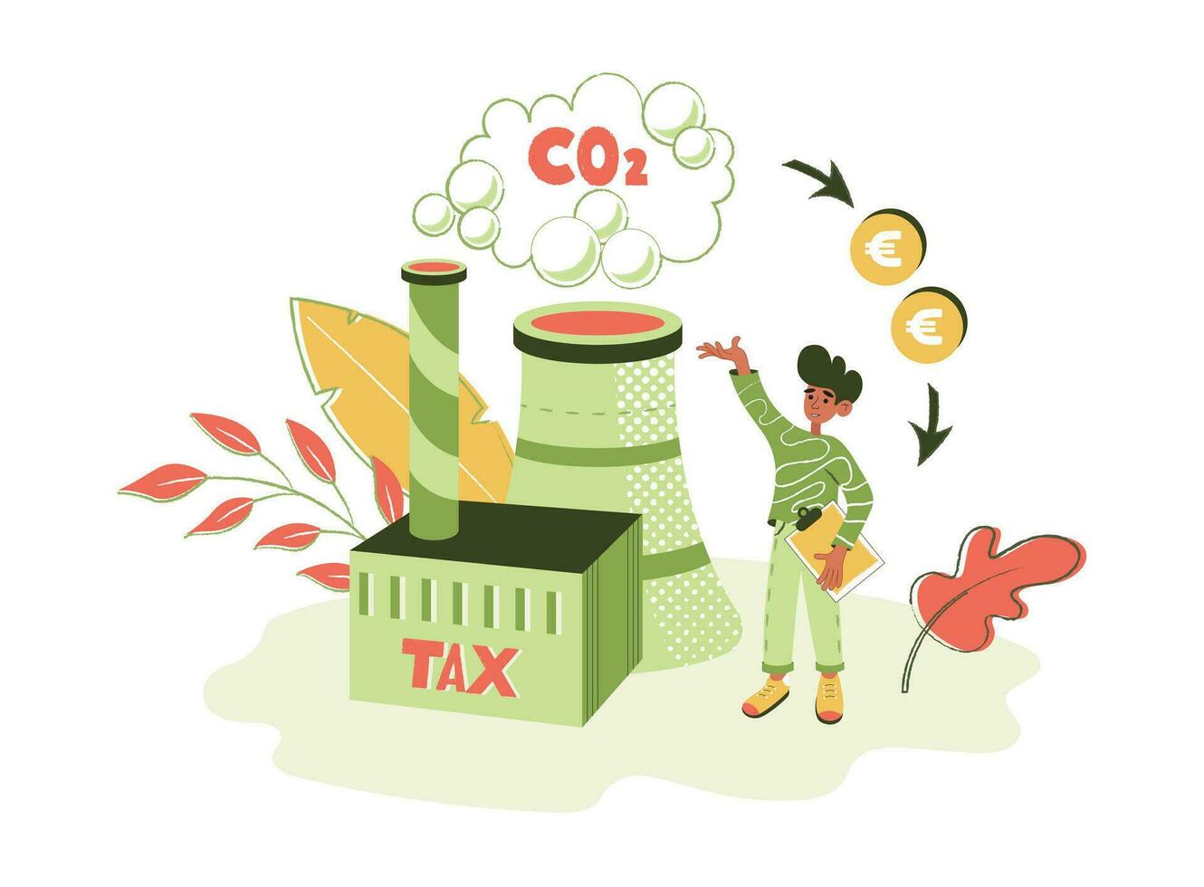 tekens tonen manieren naar verminderen co2 emissie gevolg door koolstof beheer en belastingen. duurzaamheid illustratie set. laag koolstof en milieu verantwoordelijkheid concept. vector