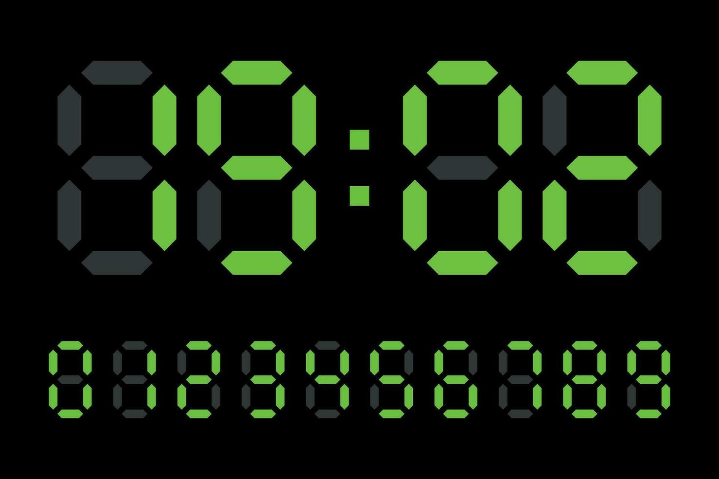 digitaal LED klok getallen elektronisch figuren vector Aan zwart achtergrond.