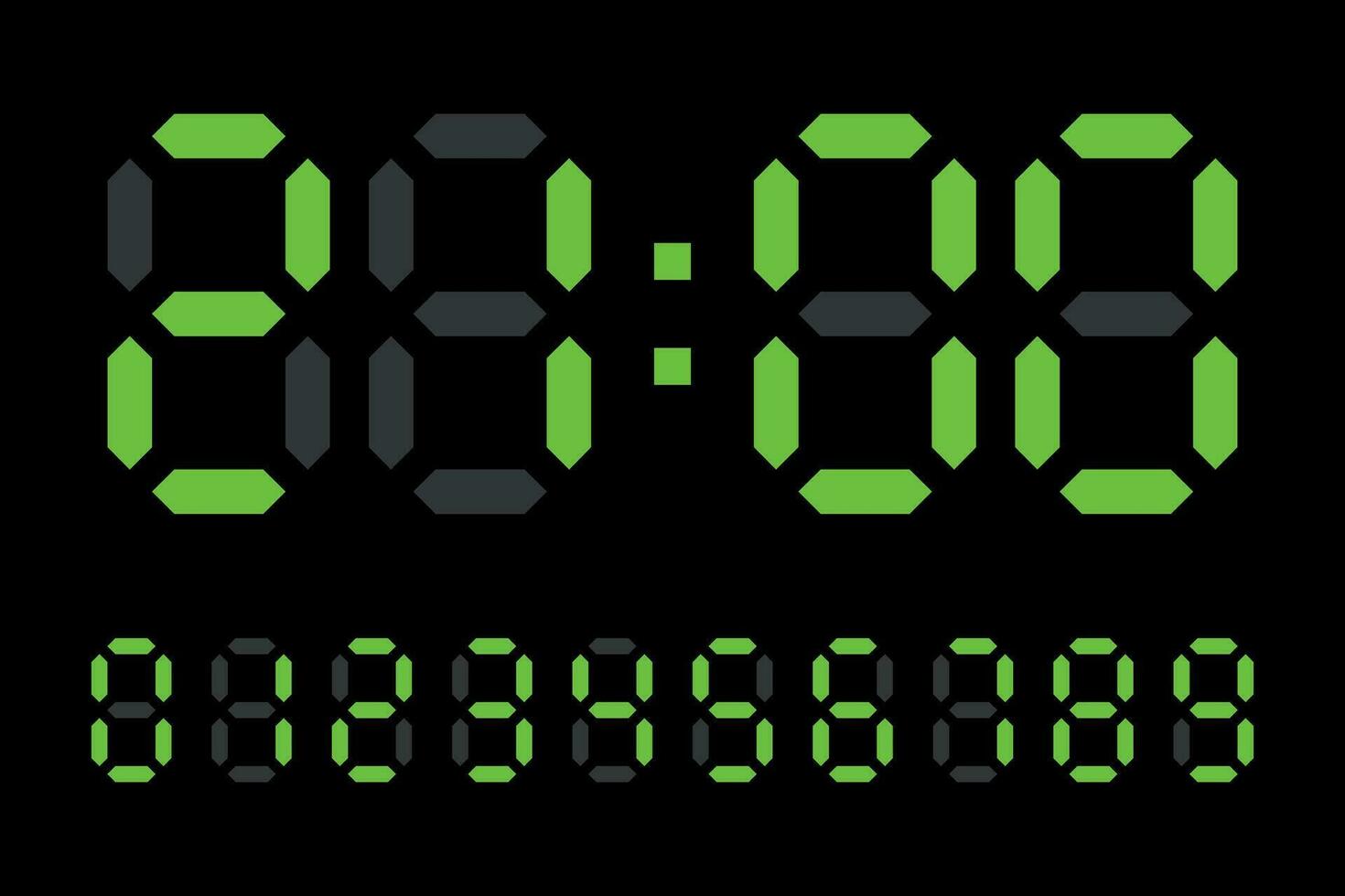 digitaal LED klok getallen elektronisch figuren vector Aan zwart achtergrond.