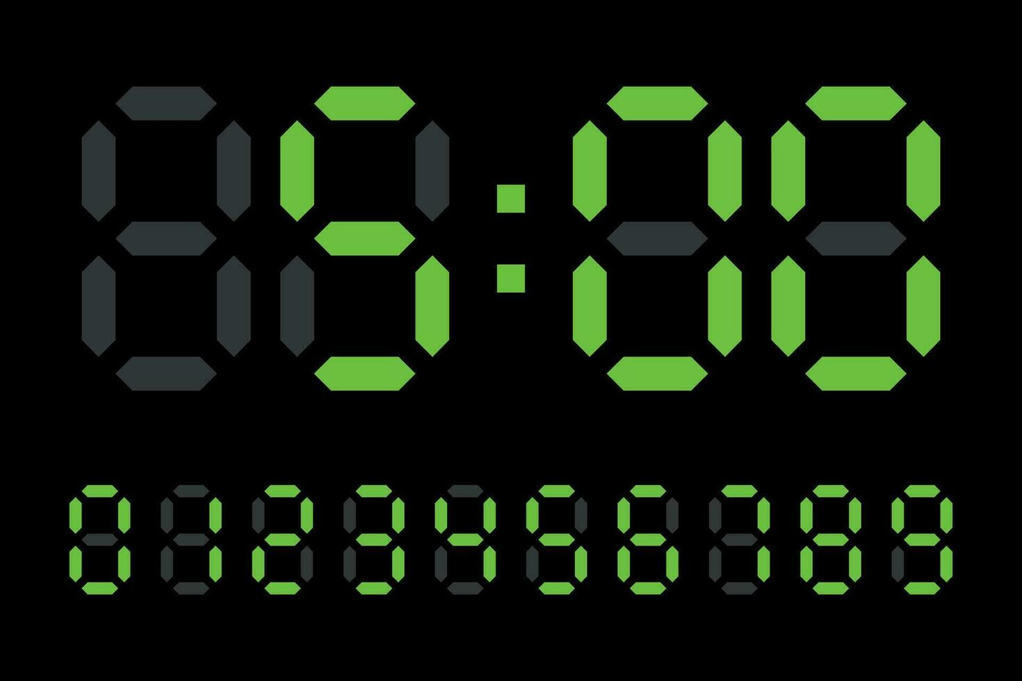 digitaal LED klok getallen elektronisch figuren vector Aan zwart achtergrond.