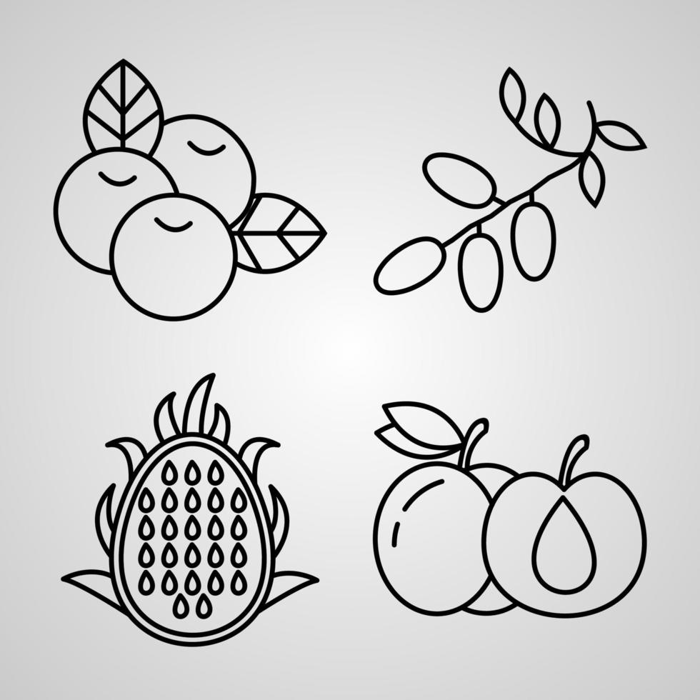 fruit lijn iconen set geïsoleerd op wit overzicht symbolen fruit vector