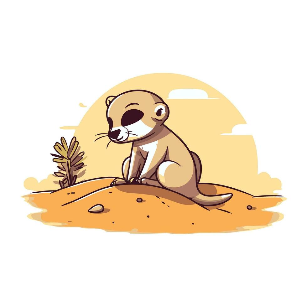 meerkat zittend Aan de zand. schattig tekenfilm vector illustratie.