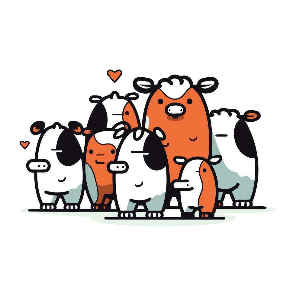 schattig hand- getrokken vector illustratie van een groep van grappig tekenfilm dieren in liefde.