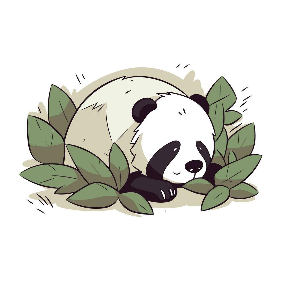 schattig panda slapen in de groen bladeren. vector illustratie.