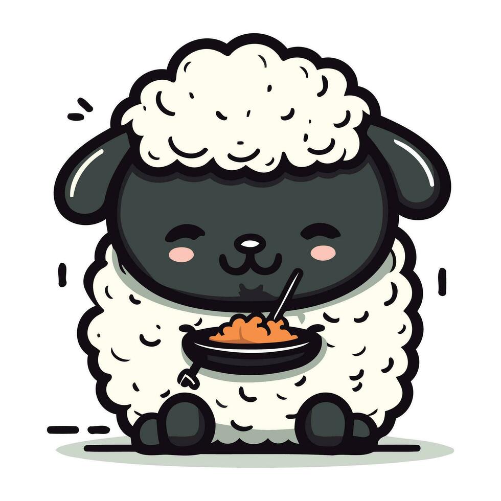 schapen aan het eten voedsel vector illustratie. schattig tekenfilm schapen karakter