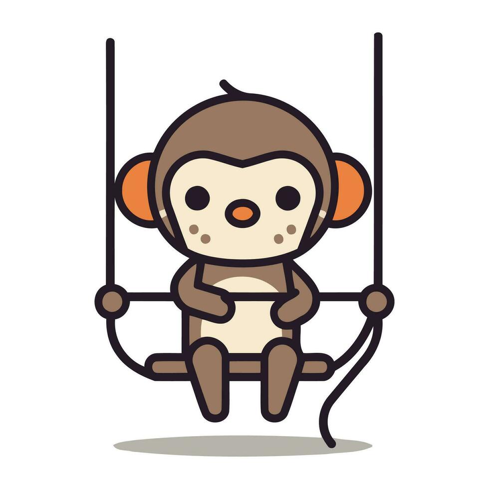 schattig aap swinging Aan een schommel. tekenfilm dier. vector illustratie.