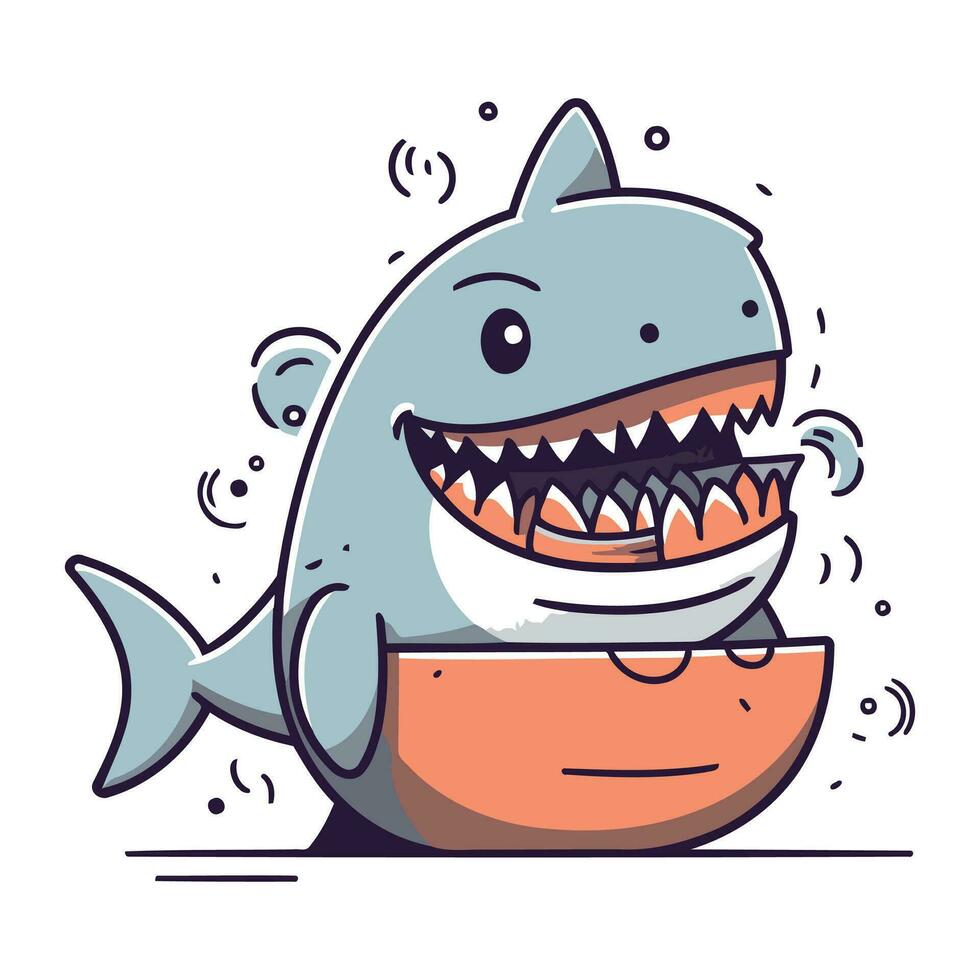 vector illustratie van een schattig tekenfilm haai aan het eten een plak van wortel.