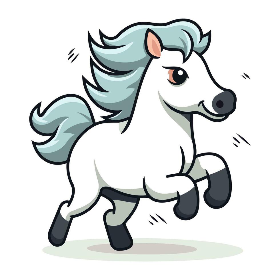 schattig wit pony rennen geïsoleerd Aan wit achtergrond. vector illustratie.