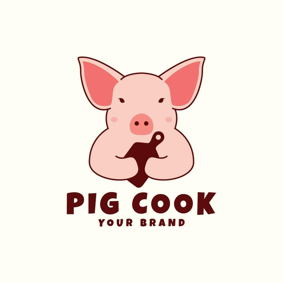 illustratie van een schattig tekenfilm varken icoon met Koken gereedschap dier ontwerp vector logo