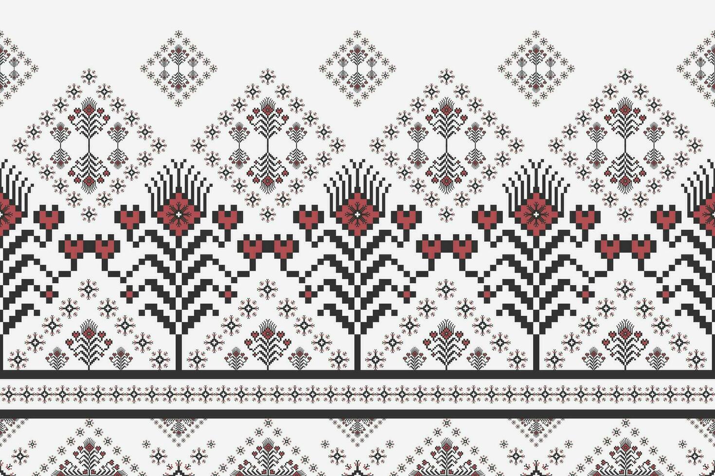 meetkundig bloemen grens borduurwerk patroon. etnisch meetkundig bloemen pixel kunst naadloos patroon Aan wit achtergrond. etnisch bloemen steek patroon gebruik voor textiel, grens, huis decoratie element vector