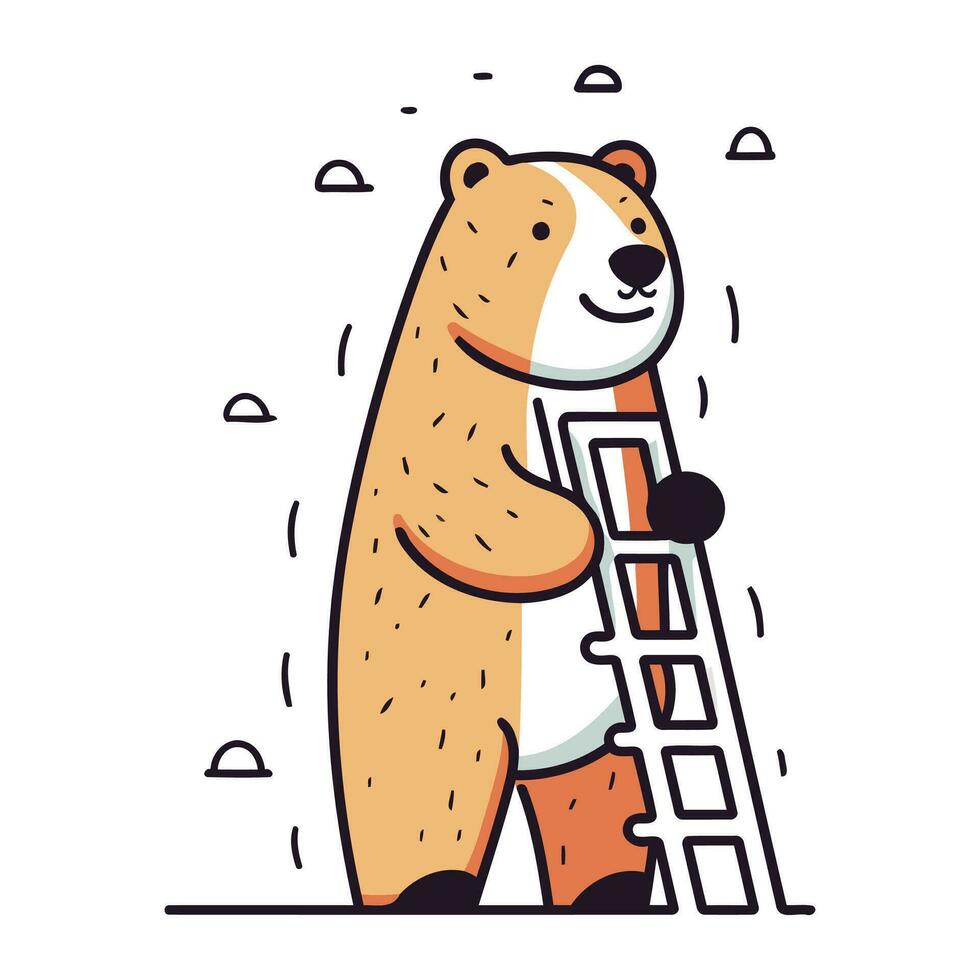 schattig tekenfilm bever beklimming een ladder. vector illustratie in een vlak stijl.