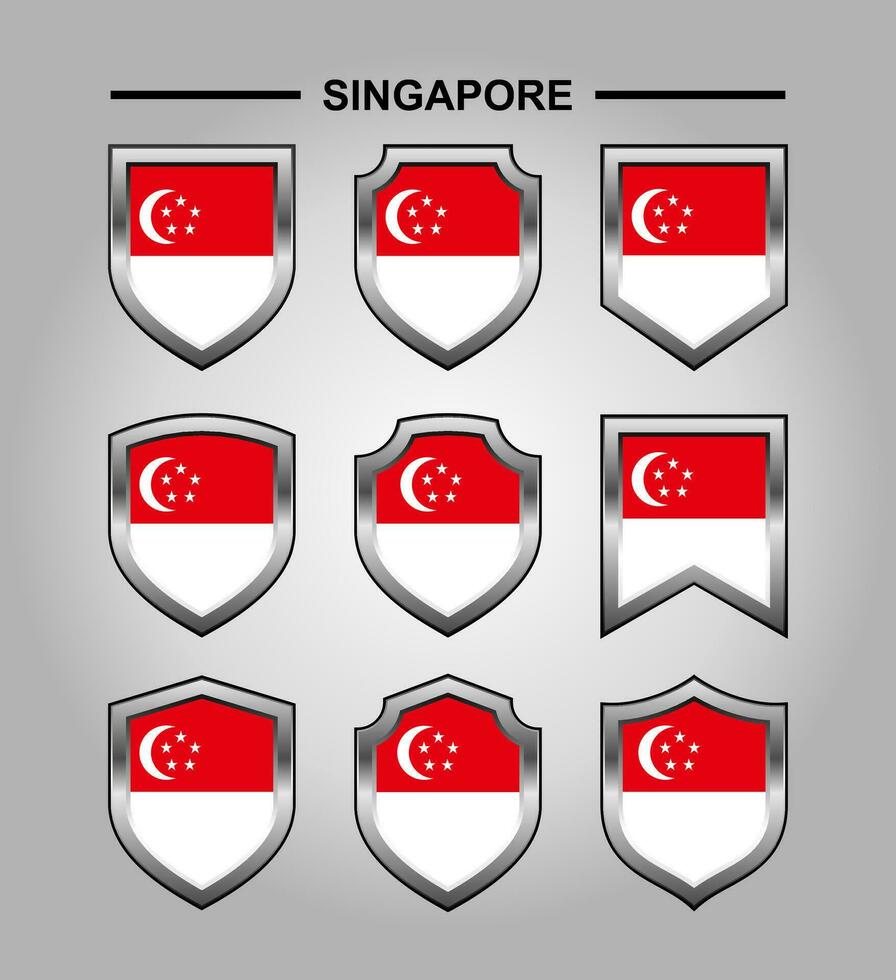 Singapore nationaal emblemen vlag met luxe schild vector