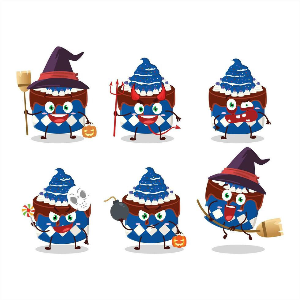 halloween uitdrukking emoticons met tekenfilm karakter van lieverd taart bosbes vector