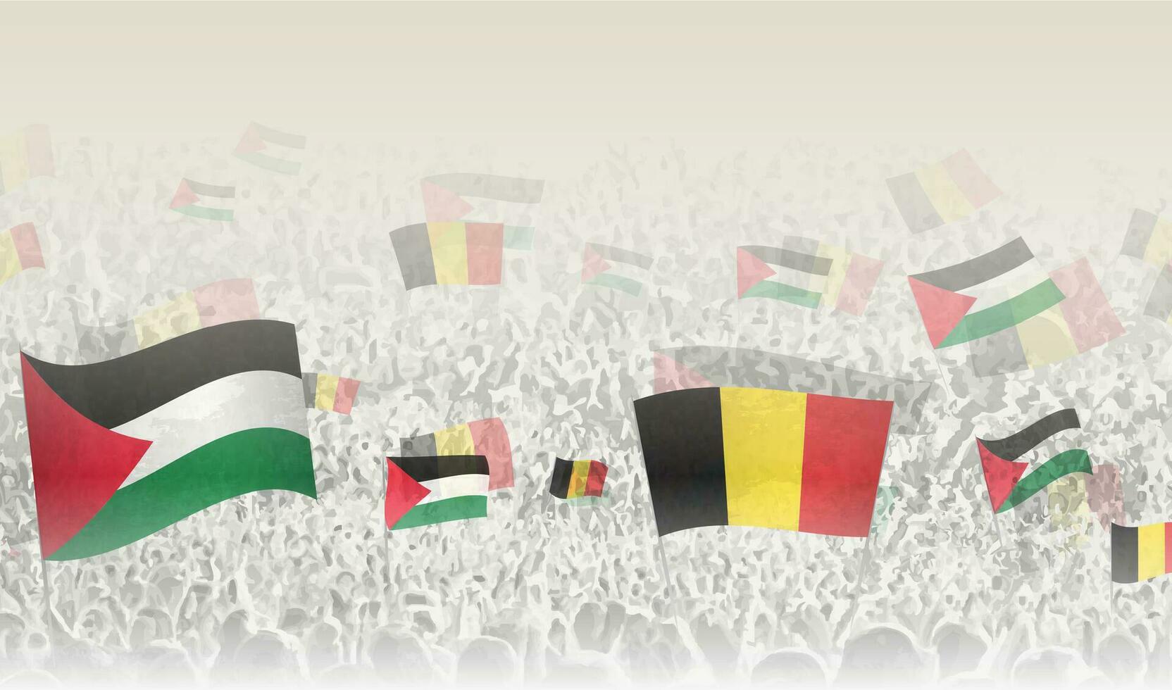 Palestina en belgie vlaggen in een menigte van juichen mensen. vector