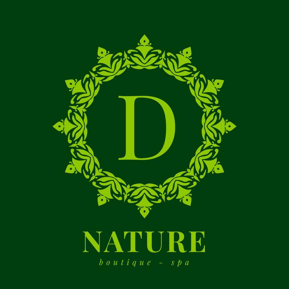 brief d natuur grens krans eerste logo voor winkel spa en schoonheid welzijn vector
