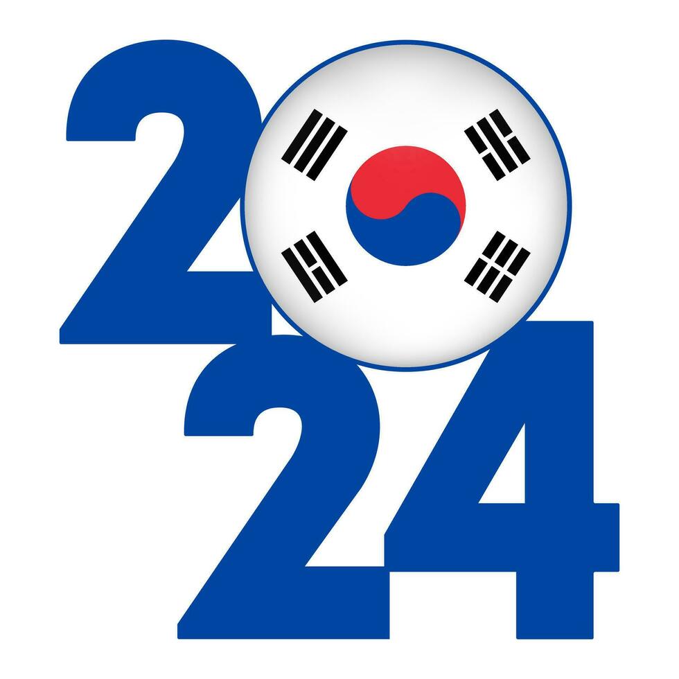 gelukkig nieuw jaar 2024 banier met zuiden Korea vlag binnen. vector illustratie.