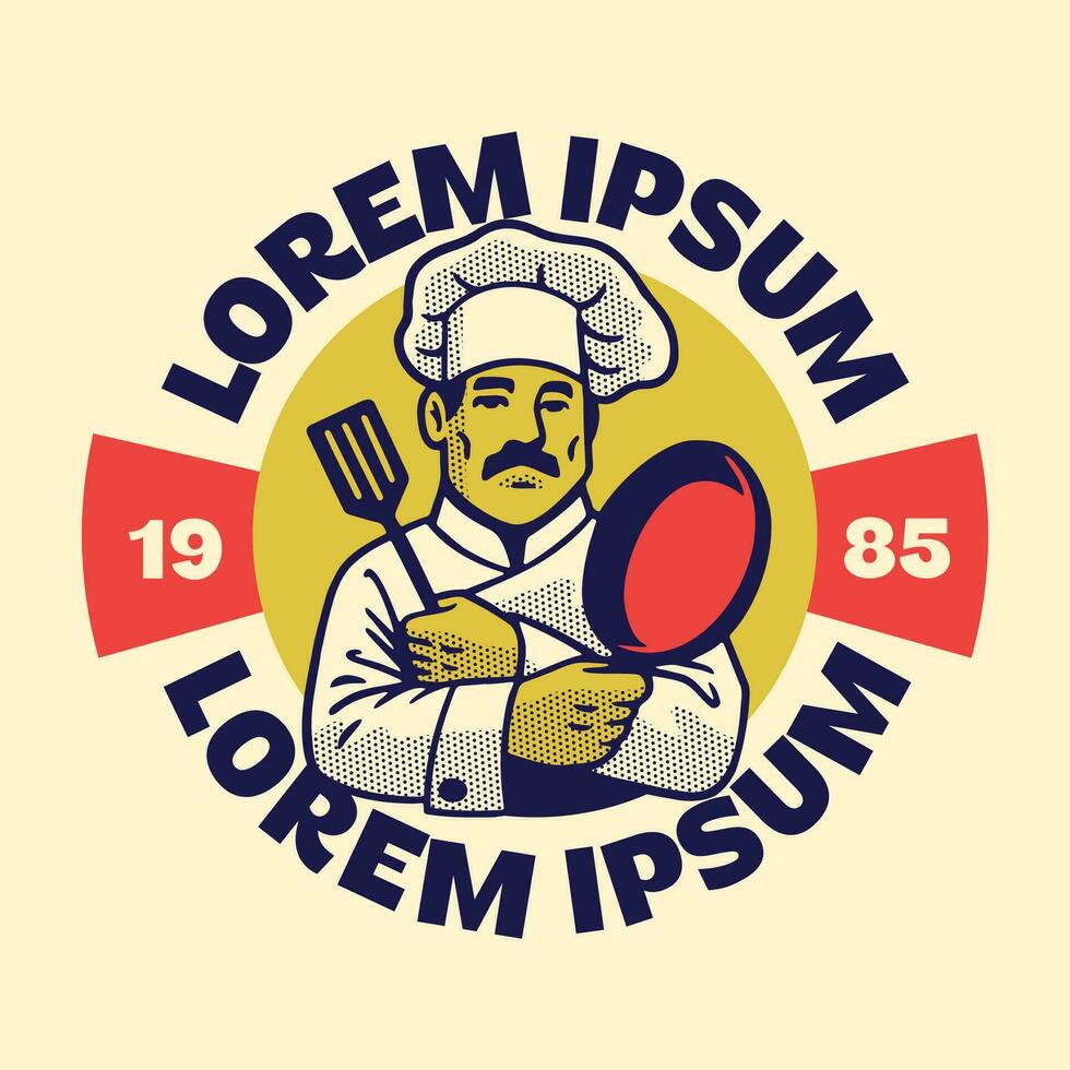 chef poseren in wijnoogst logo stijl vector