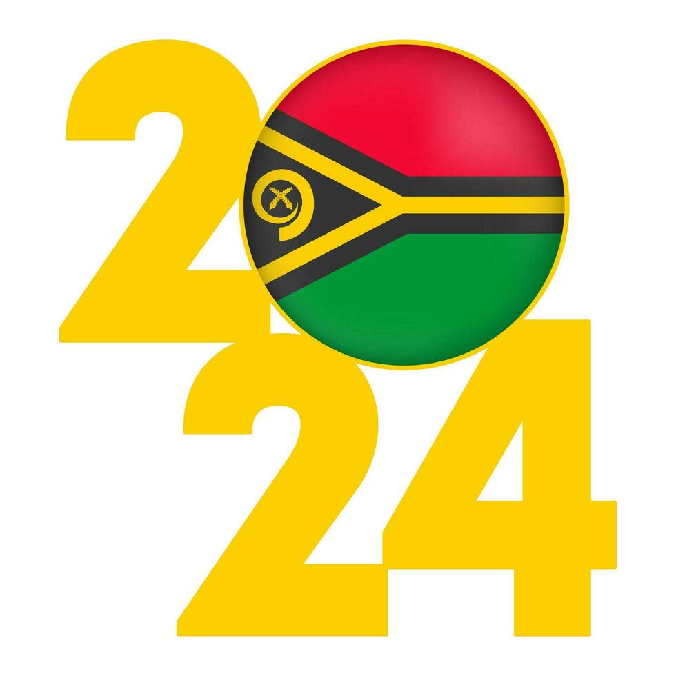 gelukkig nieuw jaar 2024 banier met vanuatu vlag binnen. vector illustratie.