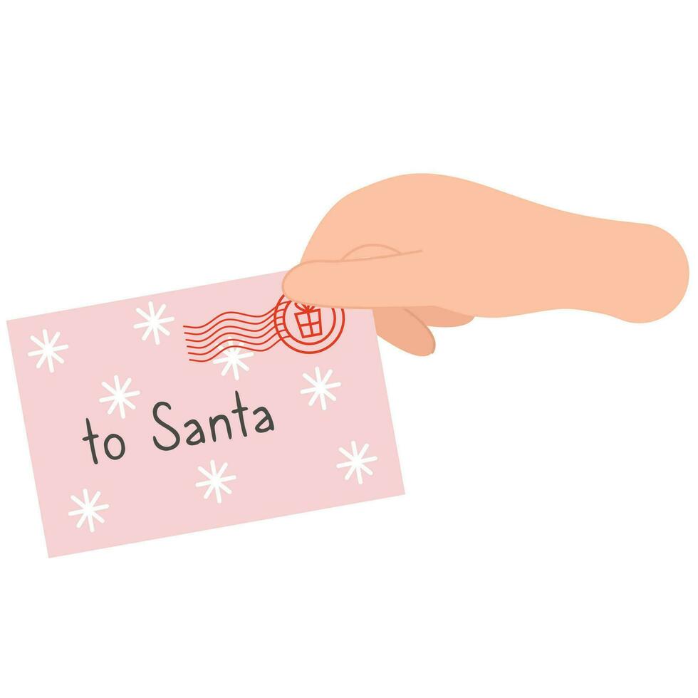 hand- Holding een Kerstmis brief. brief naar de kerstman claus vector
