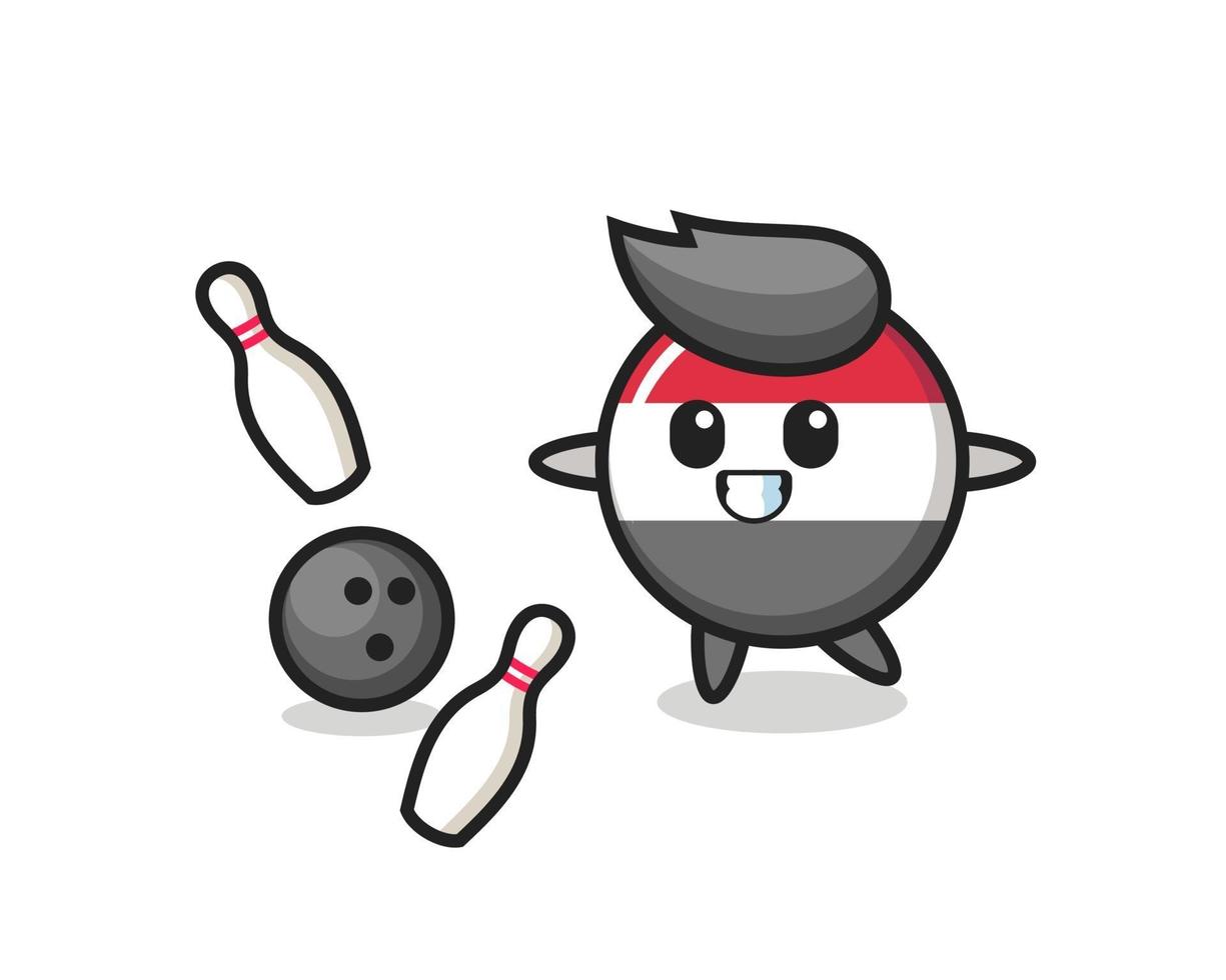 karakter cartoon van jemen vlag badge speelt bowling vector