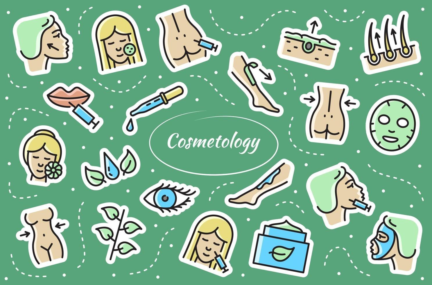 cosmetologie symbolen set. huidverzorging, lichaamsgewicht, epileren. vector