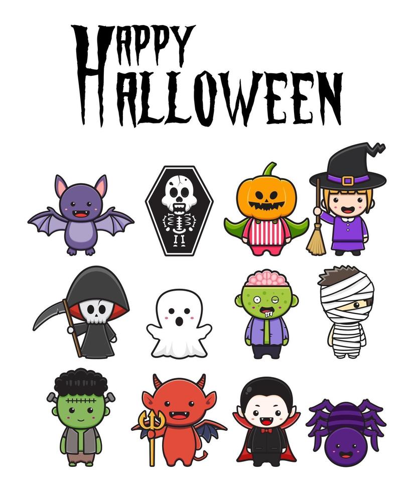 set collectie van schattige halloween karakter viering illustratie vector