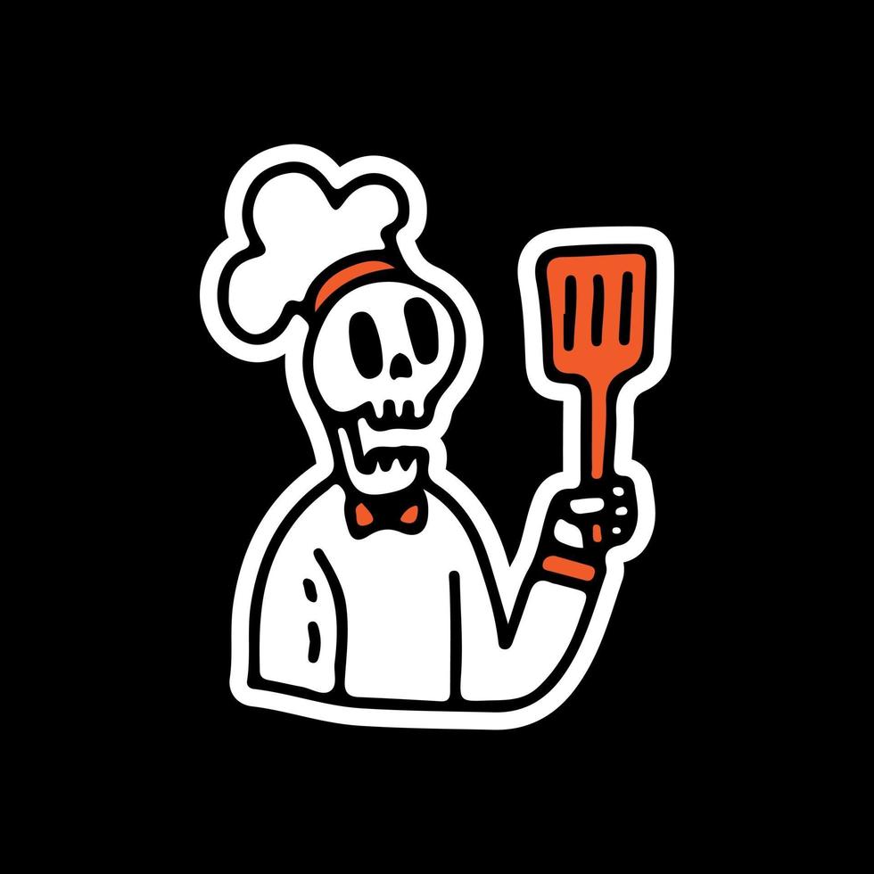 chef-kok schedel met spatel illustratie. vector voor t-shirt.