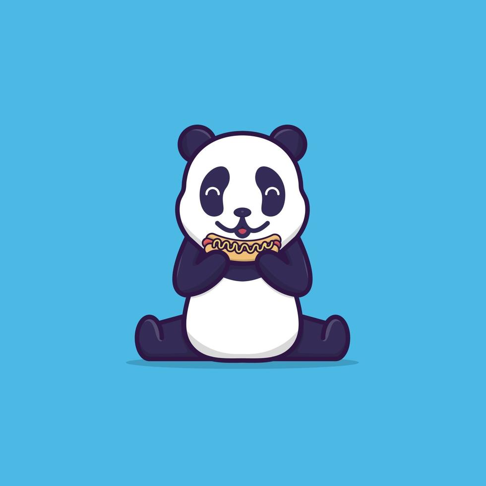 schattige panda die hotdog eet vector