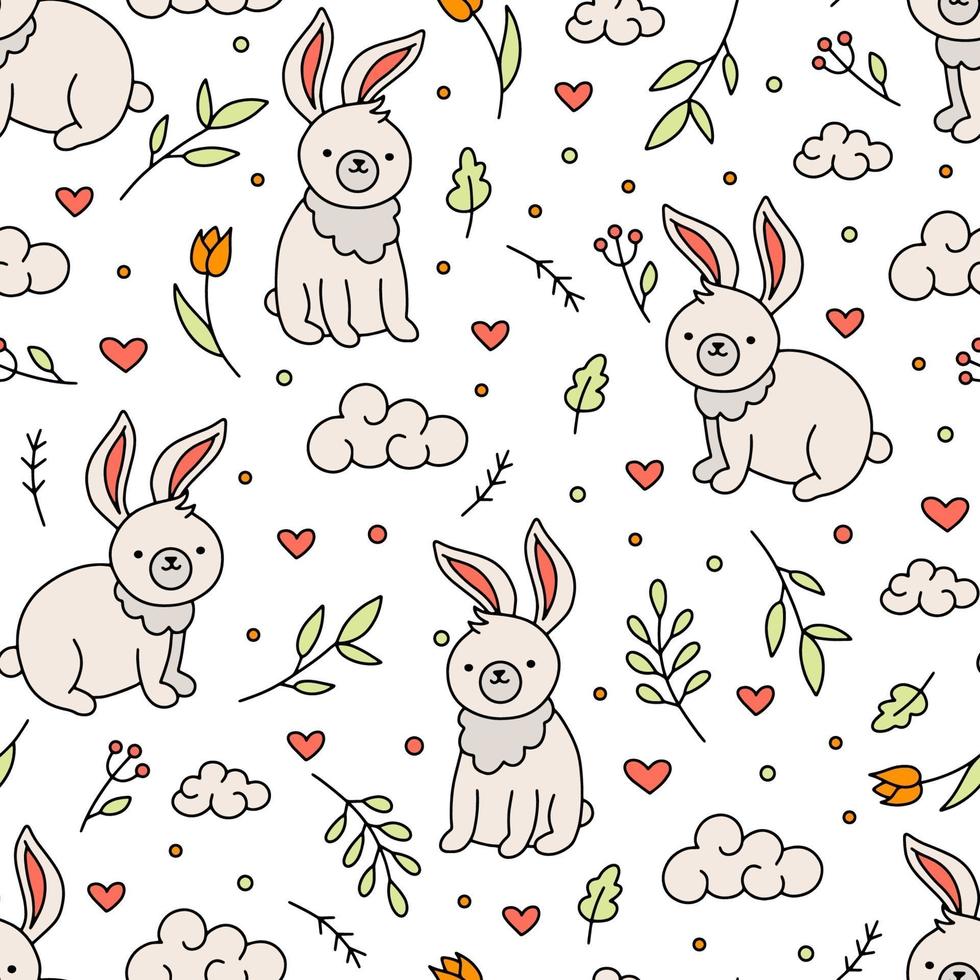 Pasen vector naadloos patroon met konijntjes en harten