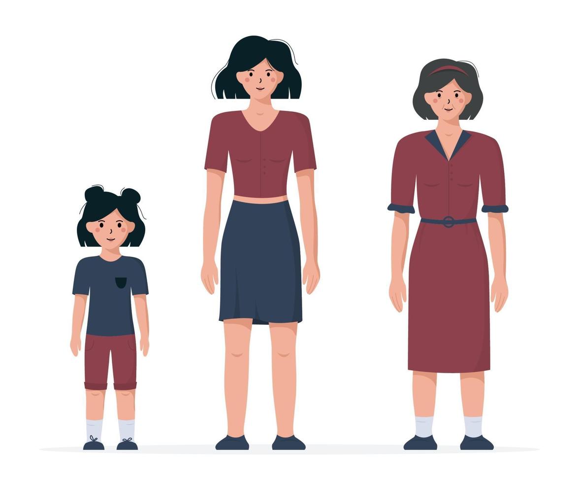 een vrouw van verschillende leeftijden, vrouwelijke generaties vector