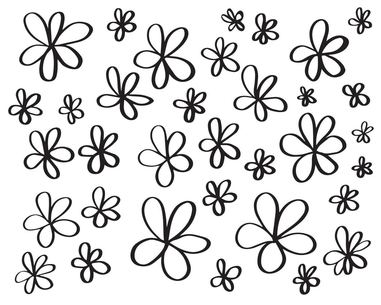 set van eenvoudige handgetekende zwarte inkt schets bloem doodles geïsoleerd vector