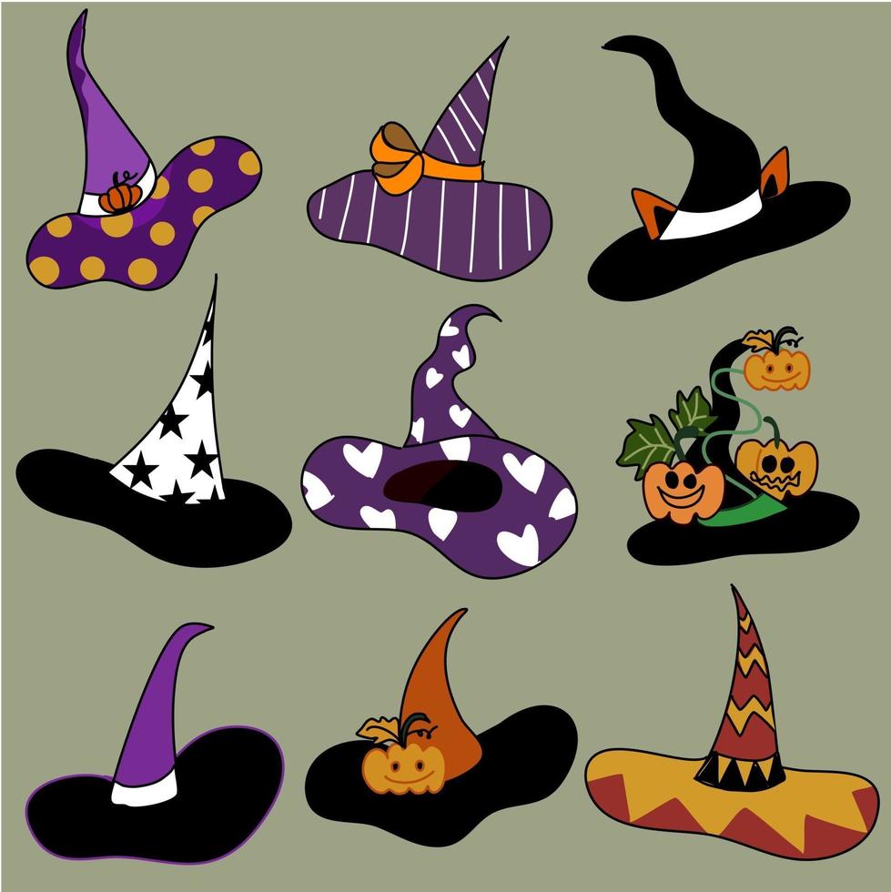 halloween heks hoeden ingesteld patroon vector